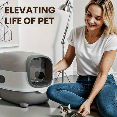 Caixa de areia para gatos autolimpante extra grande com pá durável . Moderna, fechada e fácil de limpar.