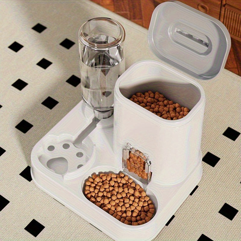 Alimentador automático integrado e dispensador de água para animais de estimação, adequado para cães e gatos.