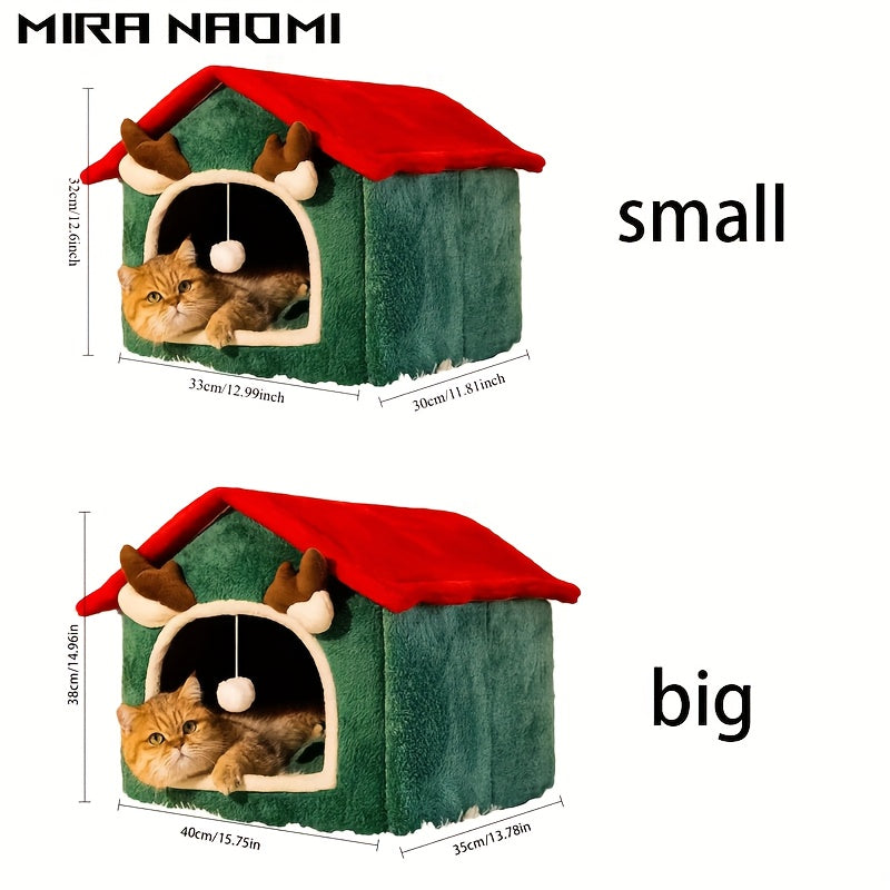 Casa de Gato Natal .  Aconchegante e Quente para Todas as Estações com Forro Felpudo & Cerca Reforçada
