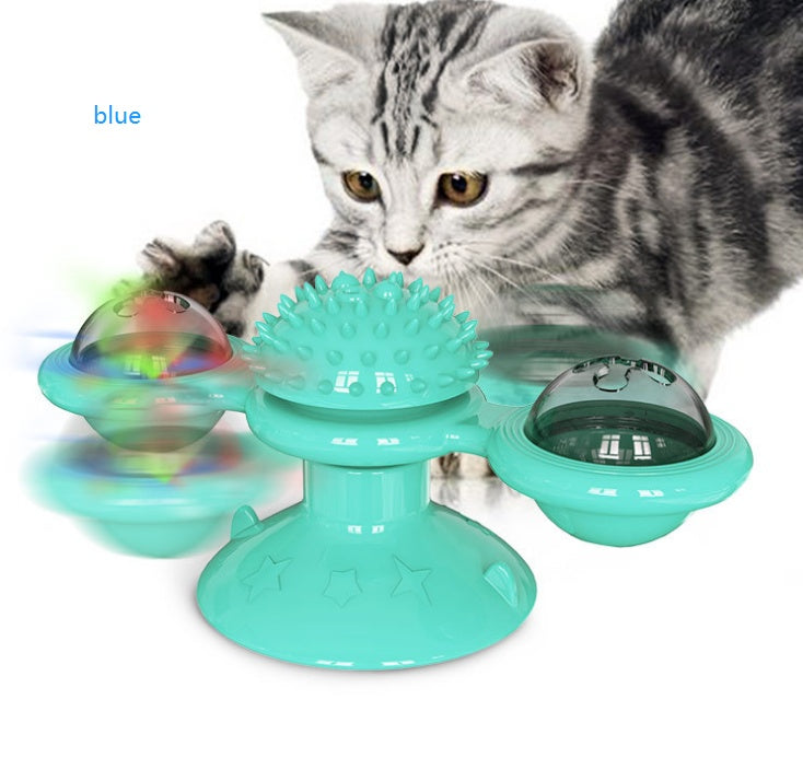 Moinho de vento giratório para gatos, brinquedo multifuncional para arranhar e coçar os dentes