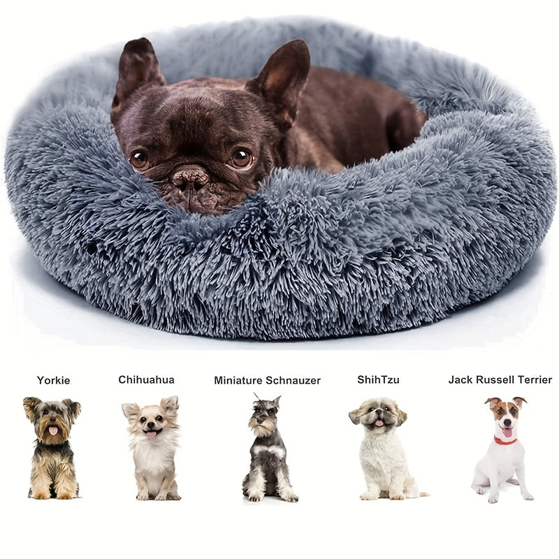 Cama de pelúcia macia Donut Cuddler de pele sintética para cães e gatos