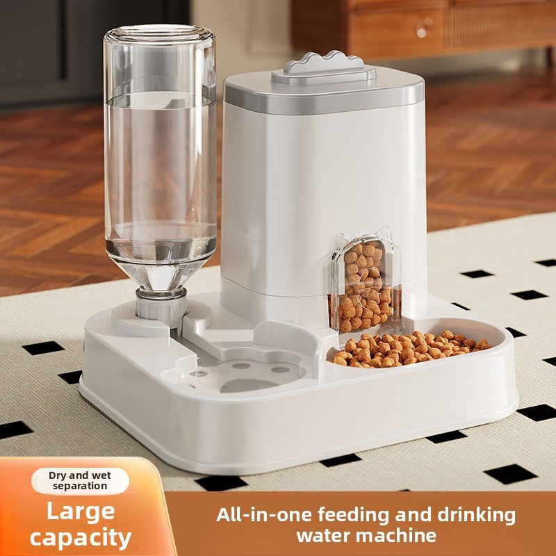 Alimentador automático integrado e dispensador de água para animais de estimação, adequado para cães e gatos.