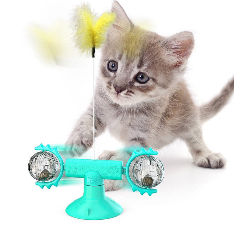 Moinho de vento giratório para gatos, brinquedo multifuncional para arranhar e coçar os dentes