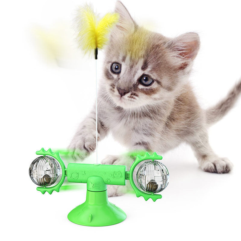Moinho de vento giratório para gatos, brinquedo multifuncional para arranhar e coçar os dentes