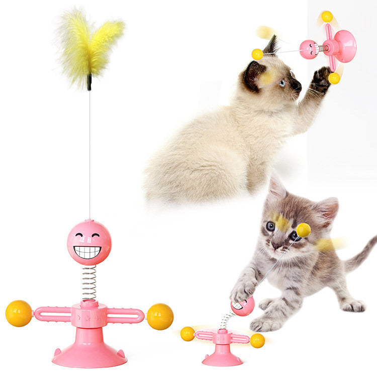 Moinho de vento giratório para gatos, brinquedo multifuncional para arranhar e coçar os dentes