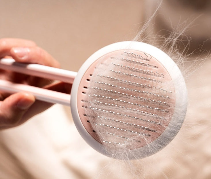 Escova removedora de pelos de cães e gatos, ferramenta de escovação, pente de massagem automático, escova redonda para pelos de gatos e cães, suprimentos para animais de estimação