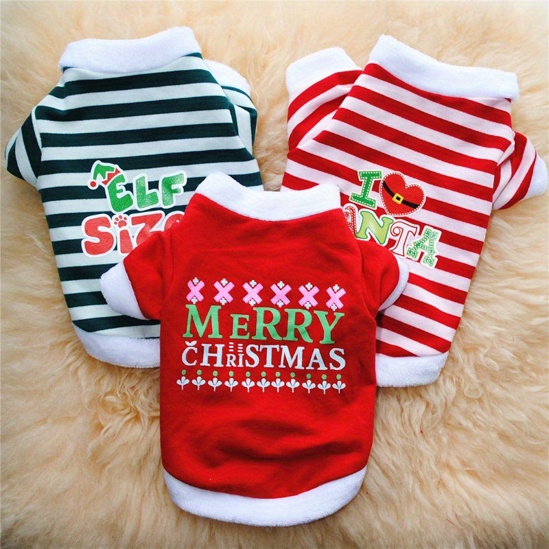 onjunto de 3 Camisetas Festivas de Natal para Cães & Gatos