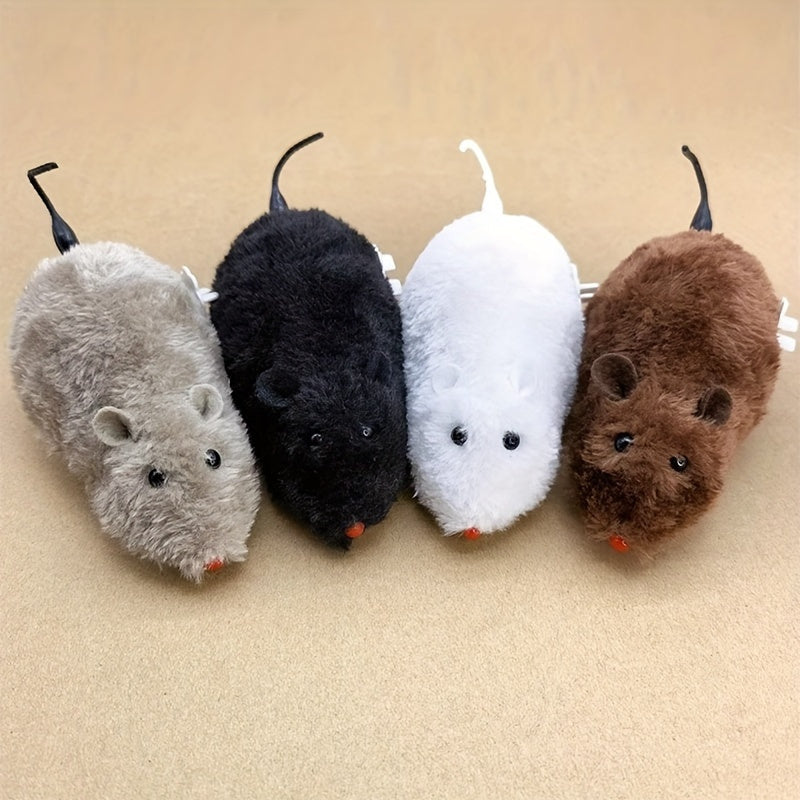 Conjunto de 4 brinquedos de ratos mecânicos de peluche com corda, rato falso de brincar com mecanismo de corda para gatos e cães