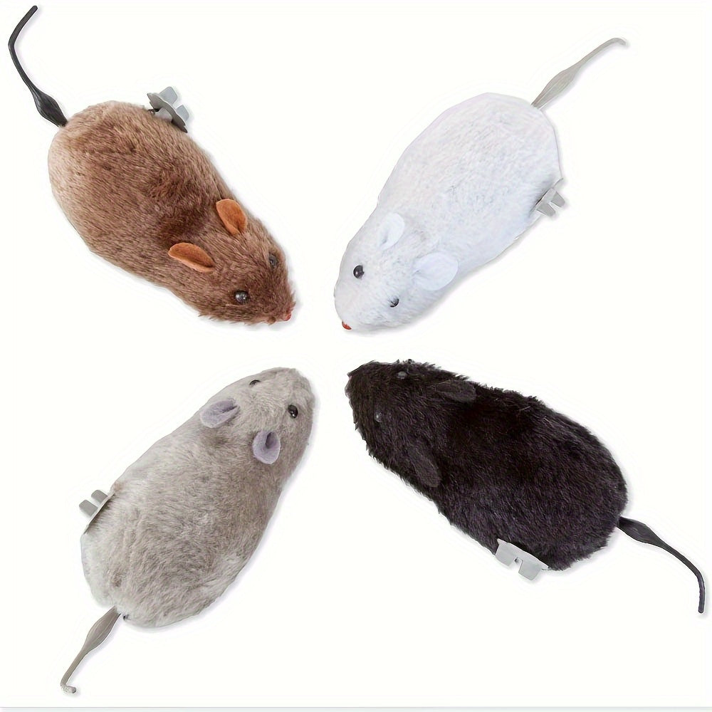 Conjunto de 4 brinquedos de ratos mecânicos de peluche com corda, rato falso de brincar com mecanismo de corda para gatos e cães