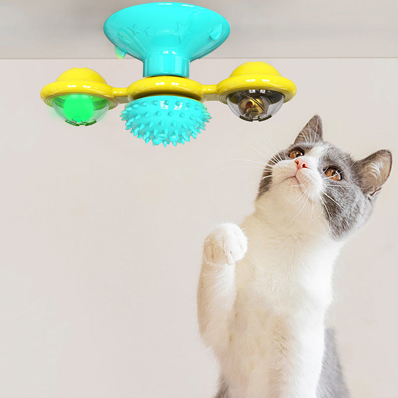 Moinho de vento giratório para gatos, brinquedo multifuncional para arranhar e coçar os dentes