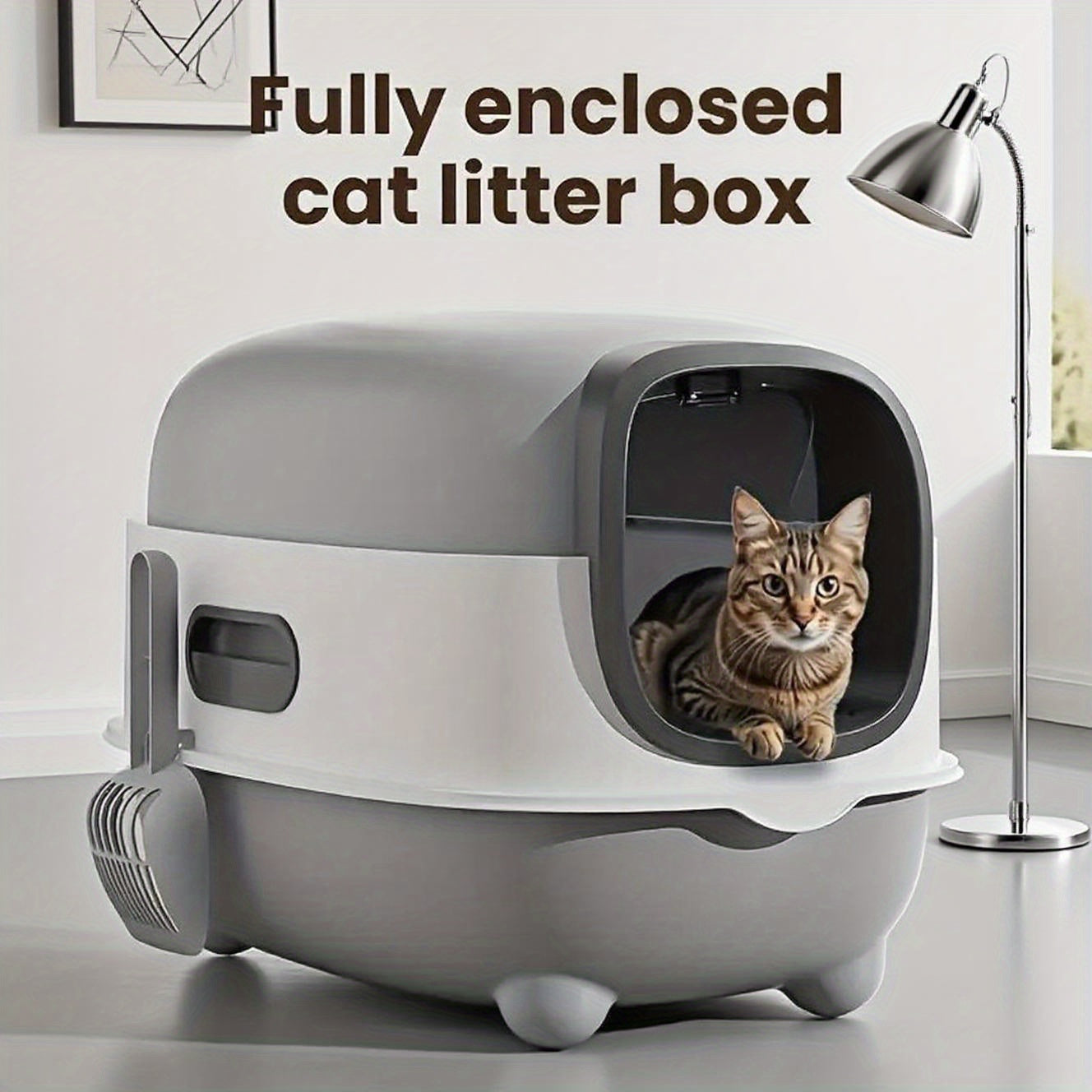 Caixa de areia para gatos autolimpante extra grande com pá durável . Moderna, fechada e fácil de limpar, caixa de areia para gatos extra grande