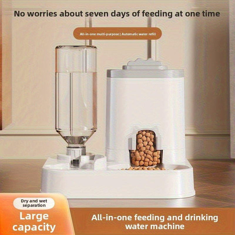 Alimentador automático integrado e dispensador de água para animais de estimação, adequado para cães e gatos.