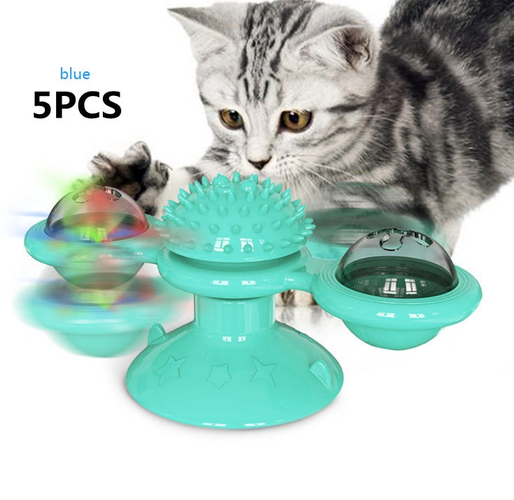 Moinho de vento giratório para gatos, brinquedo multifuncional para arranhar e coçar os dentes