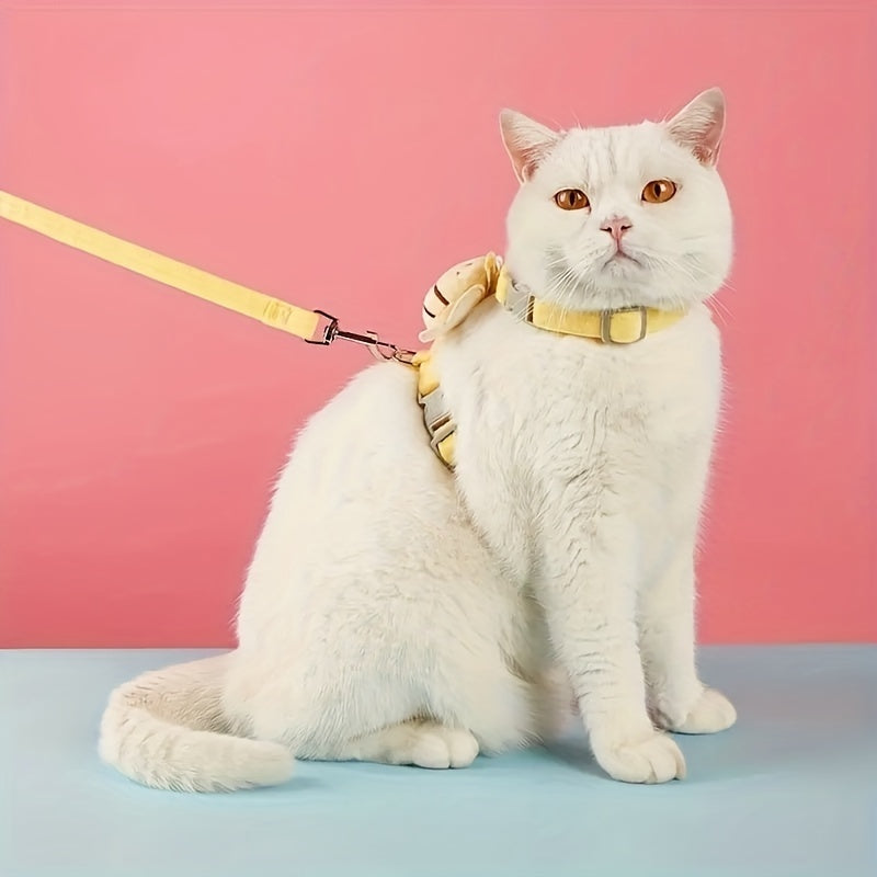 Conjunto de coleira para gatos xadrez de abelha fofa à prova de fuga, ajustável gatos grandes e pequenos, coleira leve e macia Petsafe.