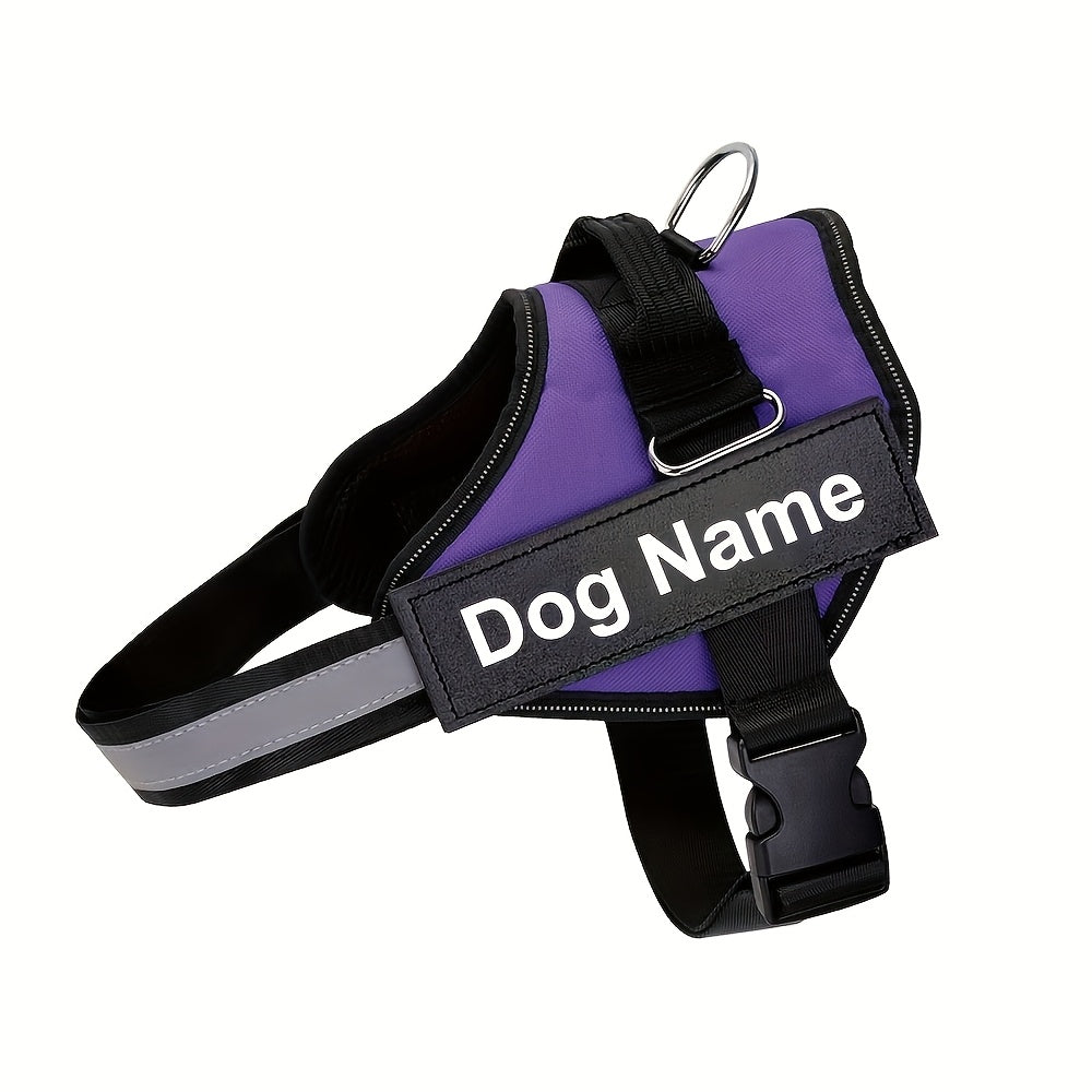 Arreio Refletivo Personalizável para Cães - Anti-Fuga, Colete de Peito Ajustável para Animais de Estimação com Nome e Número de Telefone Personalizados
