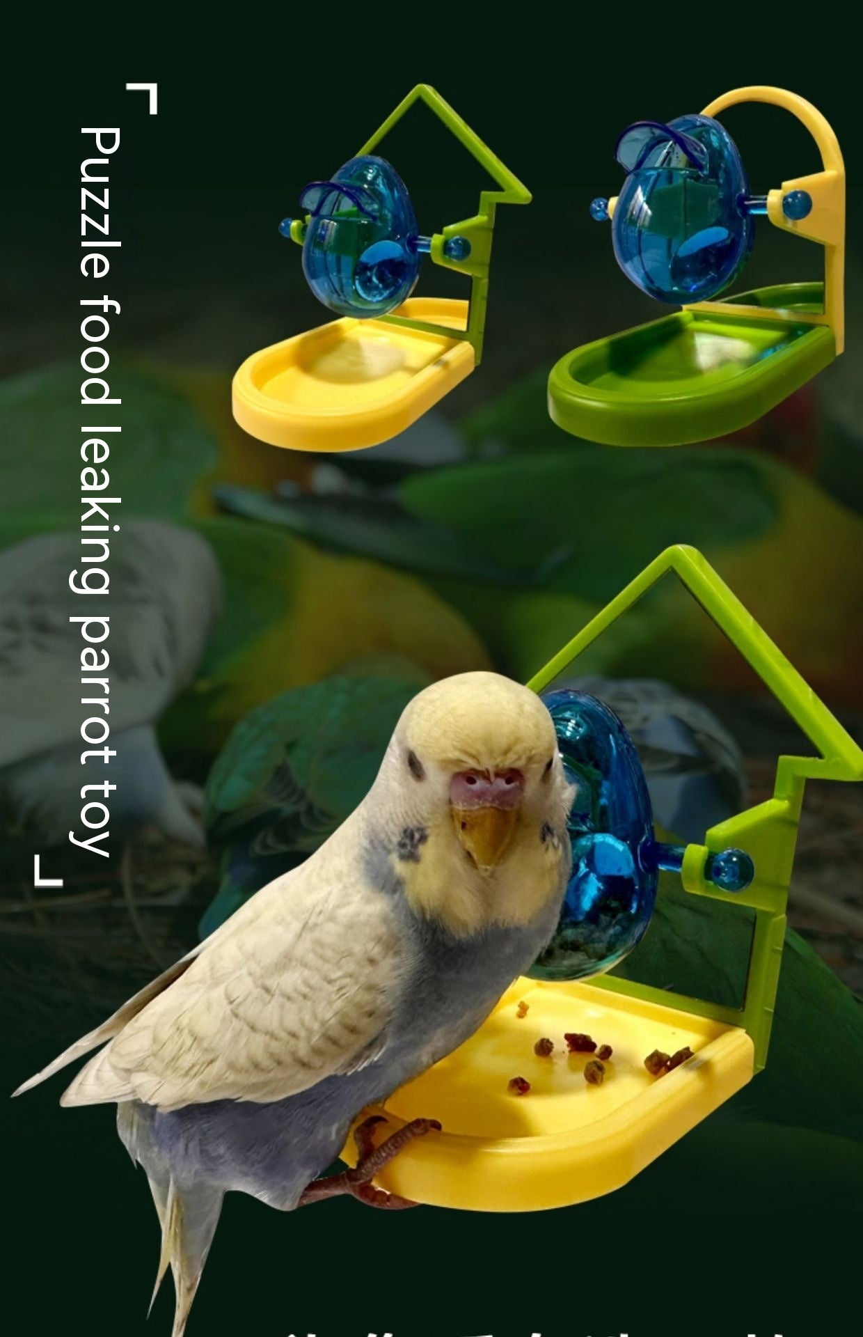 Gaiola de brinquedo para pássaros com vazamento de comida para papagaios