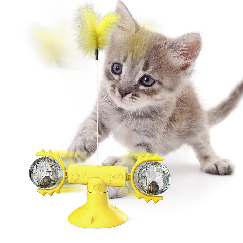 Moinho de vento giratório para gatos, brinquedo multifuncional para arranhar e coçar os dentes