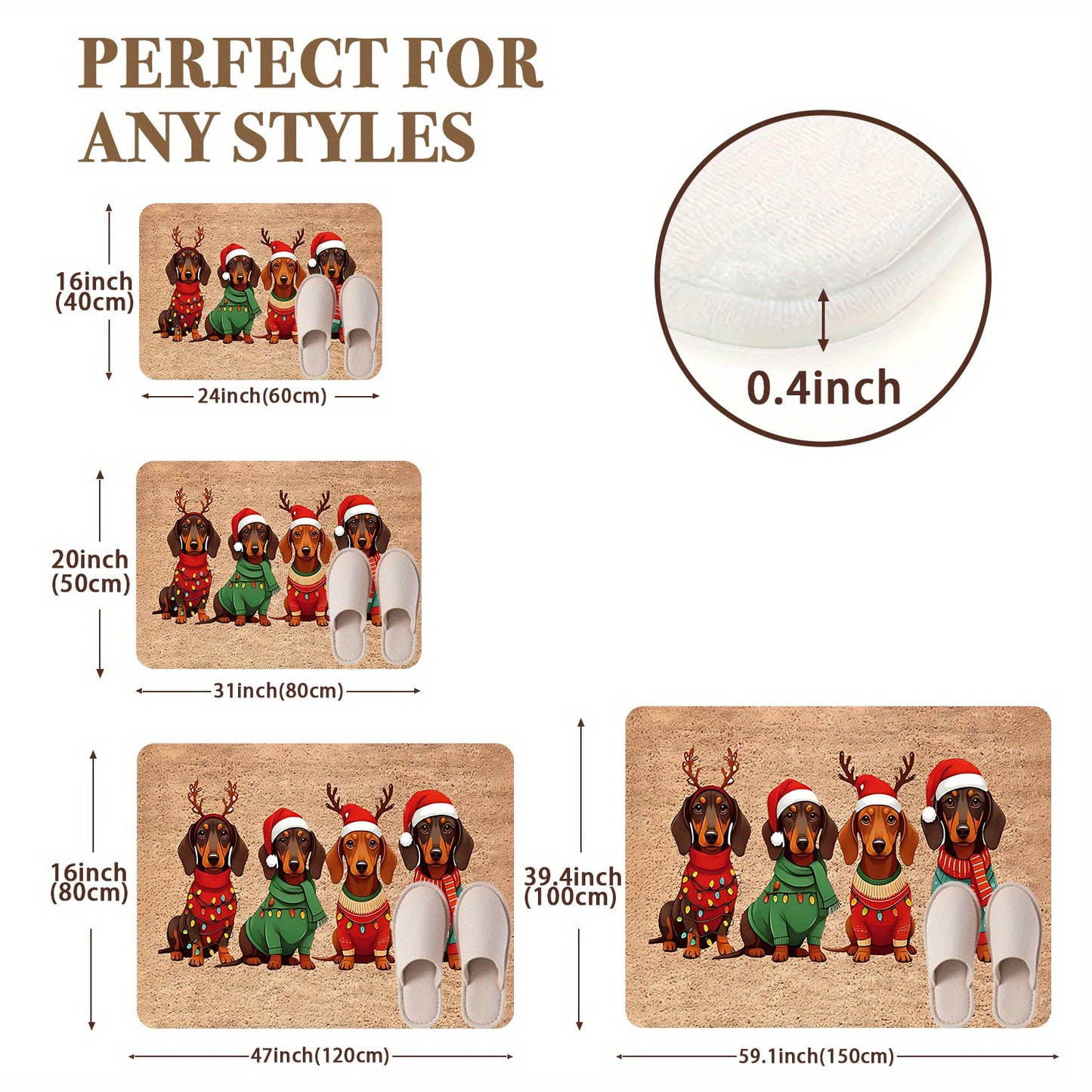 Tapete de Natal para Porta com Design de Dachshund, Chapéu e Suéter