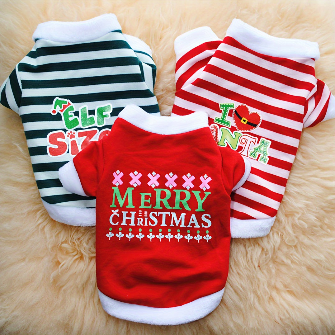 onjunto de 3 Camisetas Festivas de Natal para Cães & Gatos