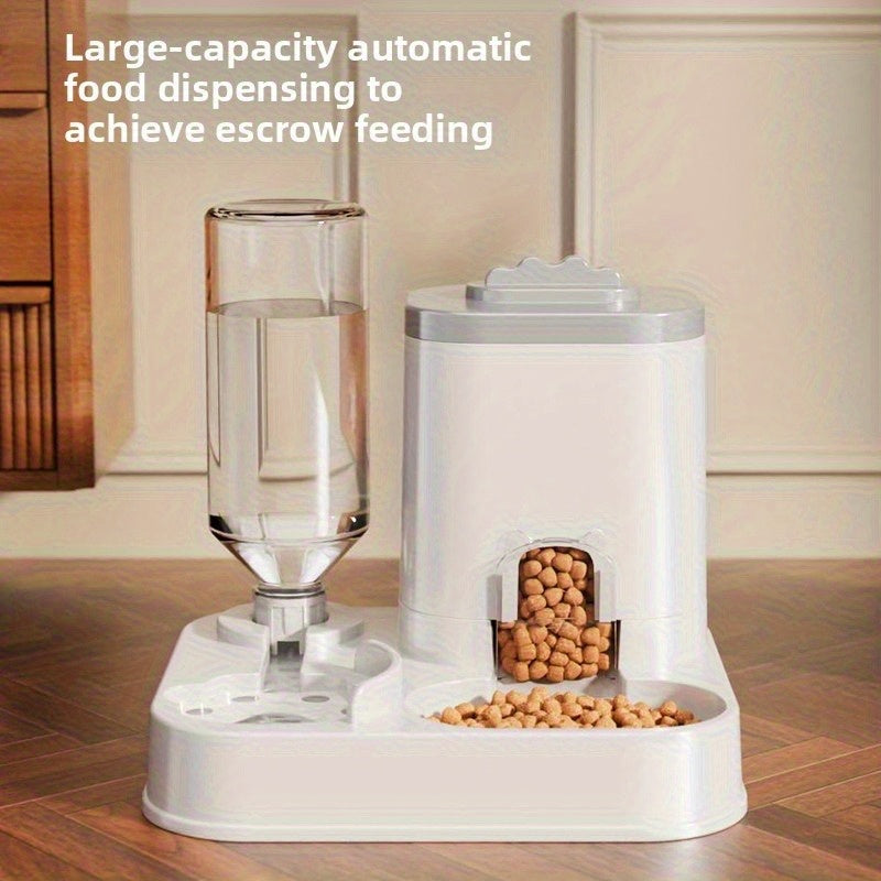 Alimentador automático integrado e dispensador de água para animais de estimação, adequado para cães e gatos.