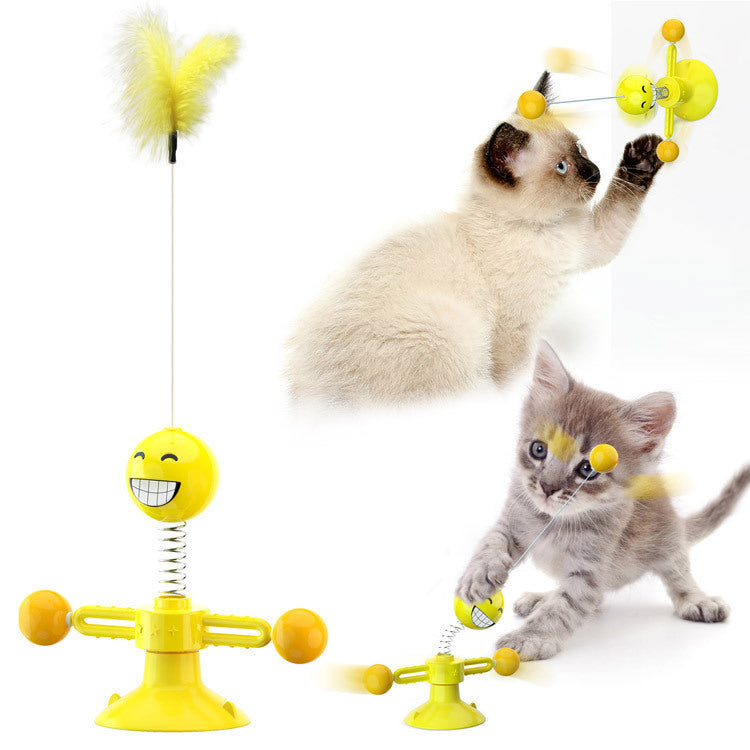 Moinho de vento giratório para gatos, brinquedo multifuncional para arranhar e coçar os dentes