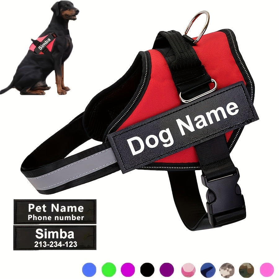 Arreio Refletivo Personalizável para Cães - Anti-Fuga, Colete de Peito Ajustável para Animais de Estimação com Nome e Número de Telefone Personalizados