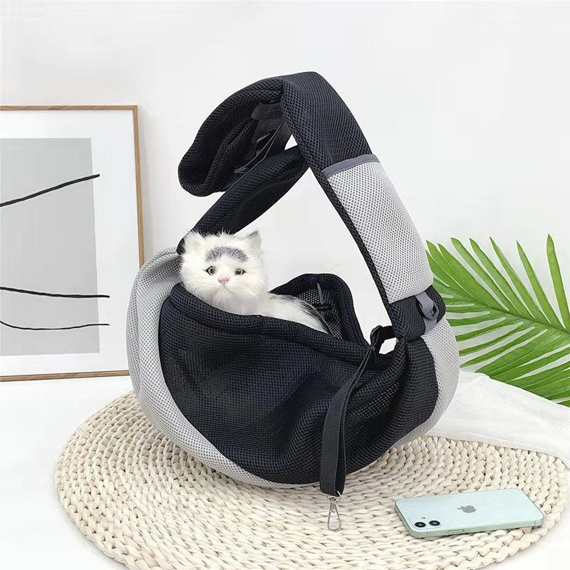 Bolsa de ombro portátil para viagem de cães e gatos, malha respirável