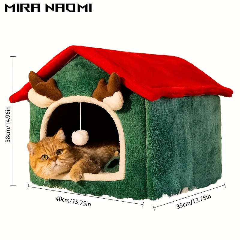 Casa de Gato Natal .  Aconchegante e Quente para Todas as Estações com Forro Felpudo & Cerca Reforçada