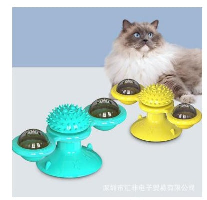 Moinho de vento giratório para gatos, brinquedo multifuncional para arranhar e coçar os dentes