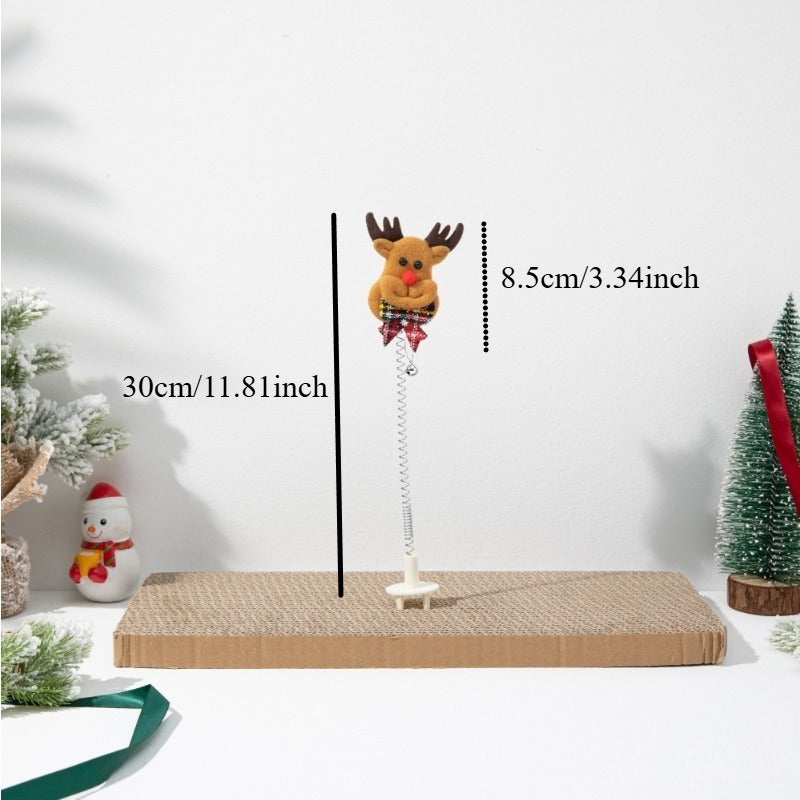 Brinquedo de Gato de Natal - Poste de Arranhar de Pelúcia de Papai Noel e Renas com Enfeites,.