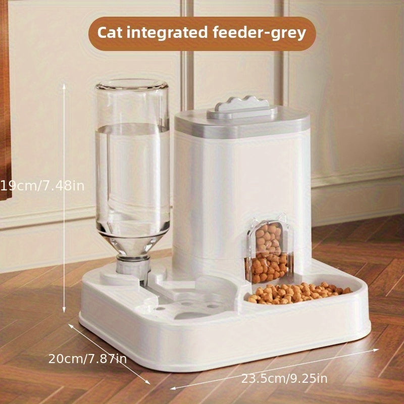 Alimentador automático integrado e dispensador de água para animais de estimação, adequado para cães e gatos.