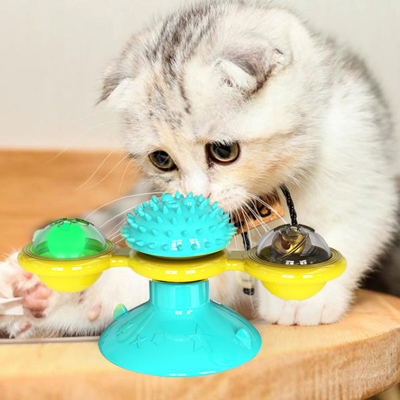 Moinho de vento giratório para gatos, brinquedo multifuncional para arranhar e coçar os dentes