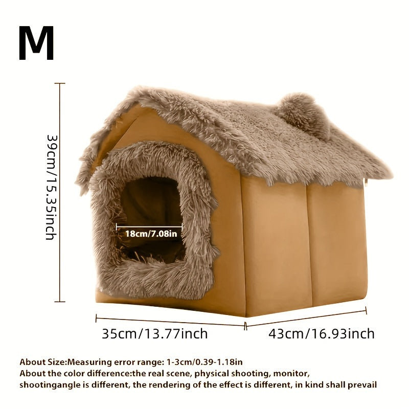Cama de pelúcia confortável para cães e gatos, casinha para gatos com fundo antiderrapante removível