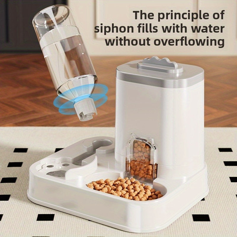 Alimentador automático integrado e dispensador de água para animais de estimação, adequado para cães e gatos.