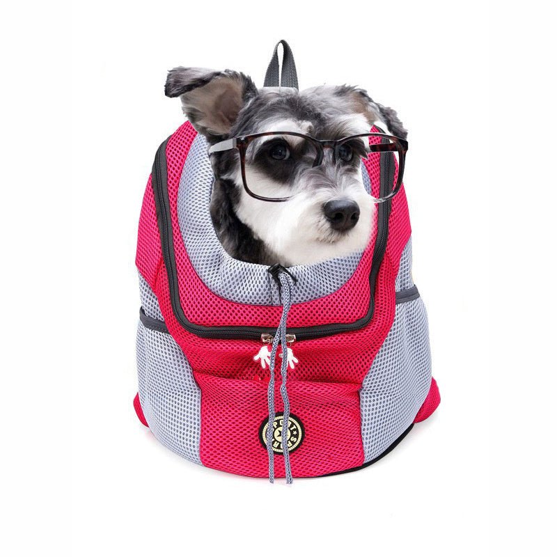Mochila para transporte de cães de estimação, de viagem portátil com dois ombros, bolsa de malha para transporte de cães de estimação ao ar livre
