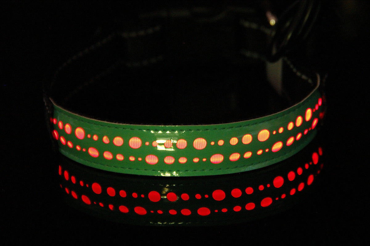 Coleira de couro gravada com LED luminoso para cães de estimação