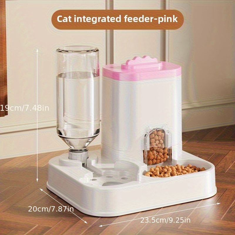 Alimentador automático integrado e dispensador de água para animais de estimação, adequado para cães e gatos.