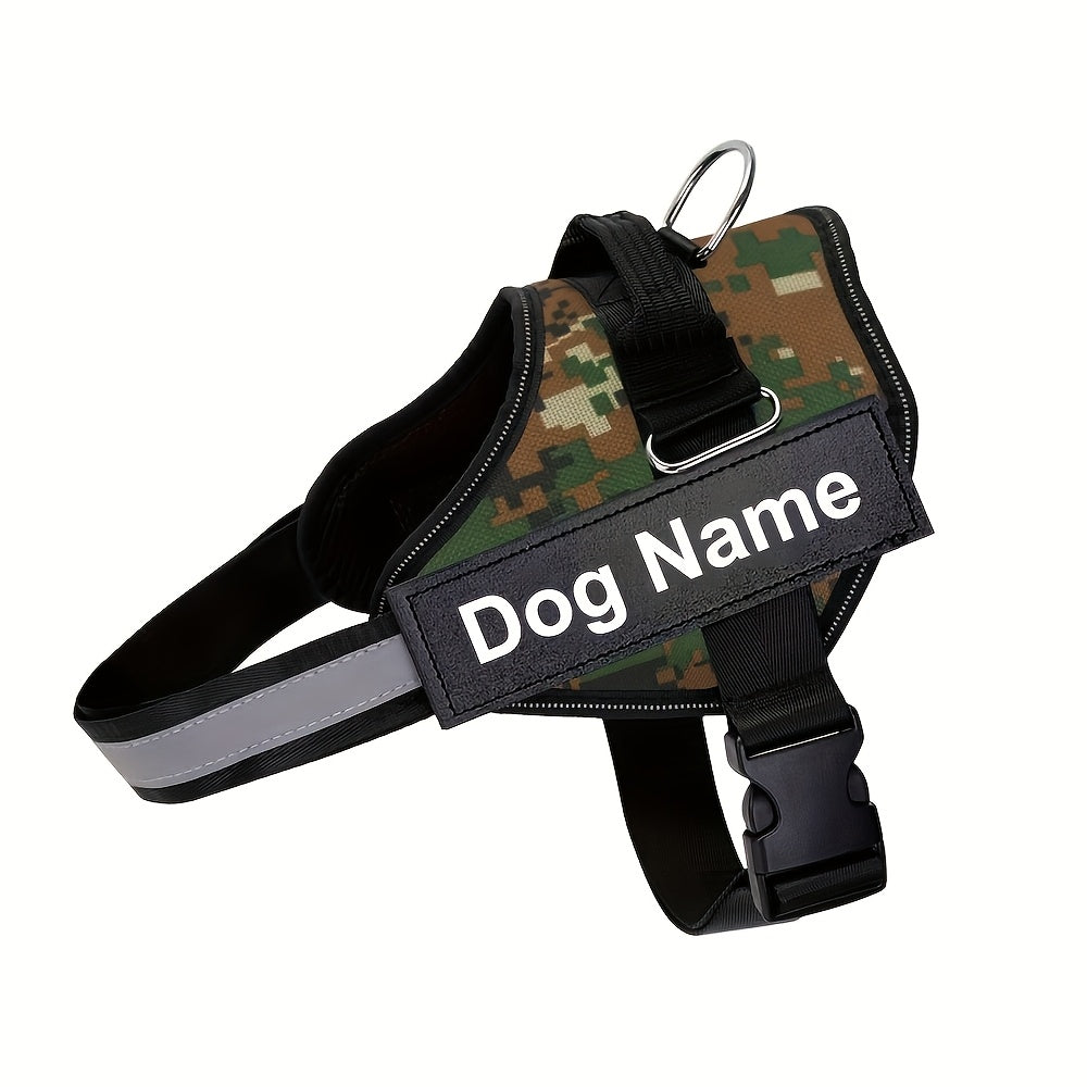 Arreio Refletivo Personalizável para Cães - Anti-Fuga, Colete de Peito Ajustável para Animais de Estimação com Nome e Número de Telefone Personalizados