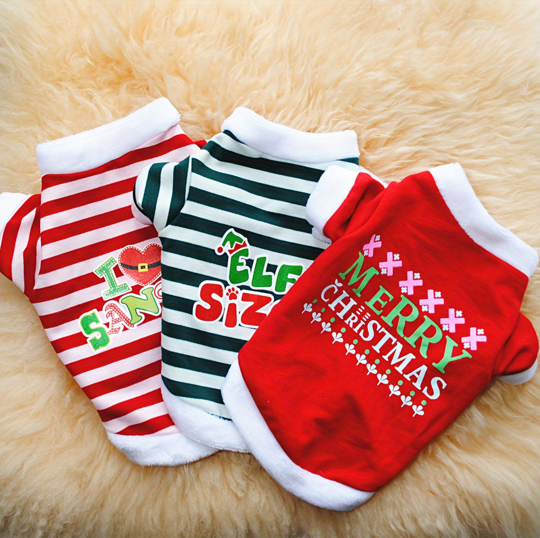 onjunto de 3 Camisetas Festivas de Natal para Cães & Gatos