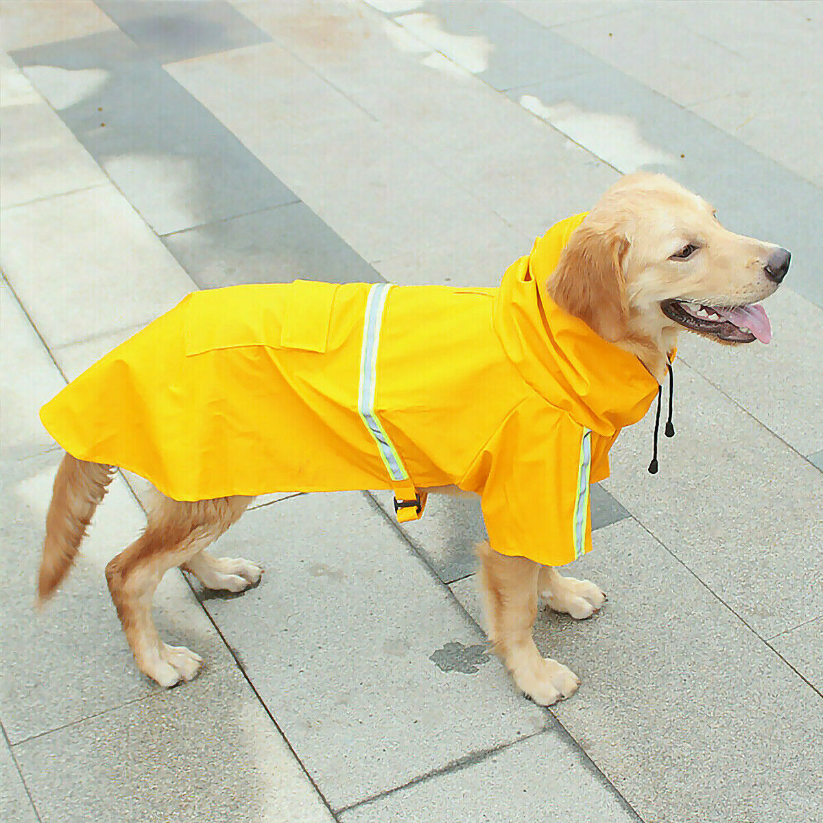 Capa de chuva para cachorro, capa de chuva impermeável para cachorro com faixa refletiva de segurança, poncho com capuz e coleira para cachorros