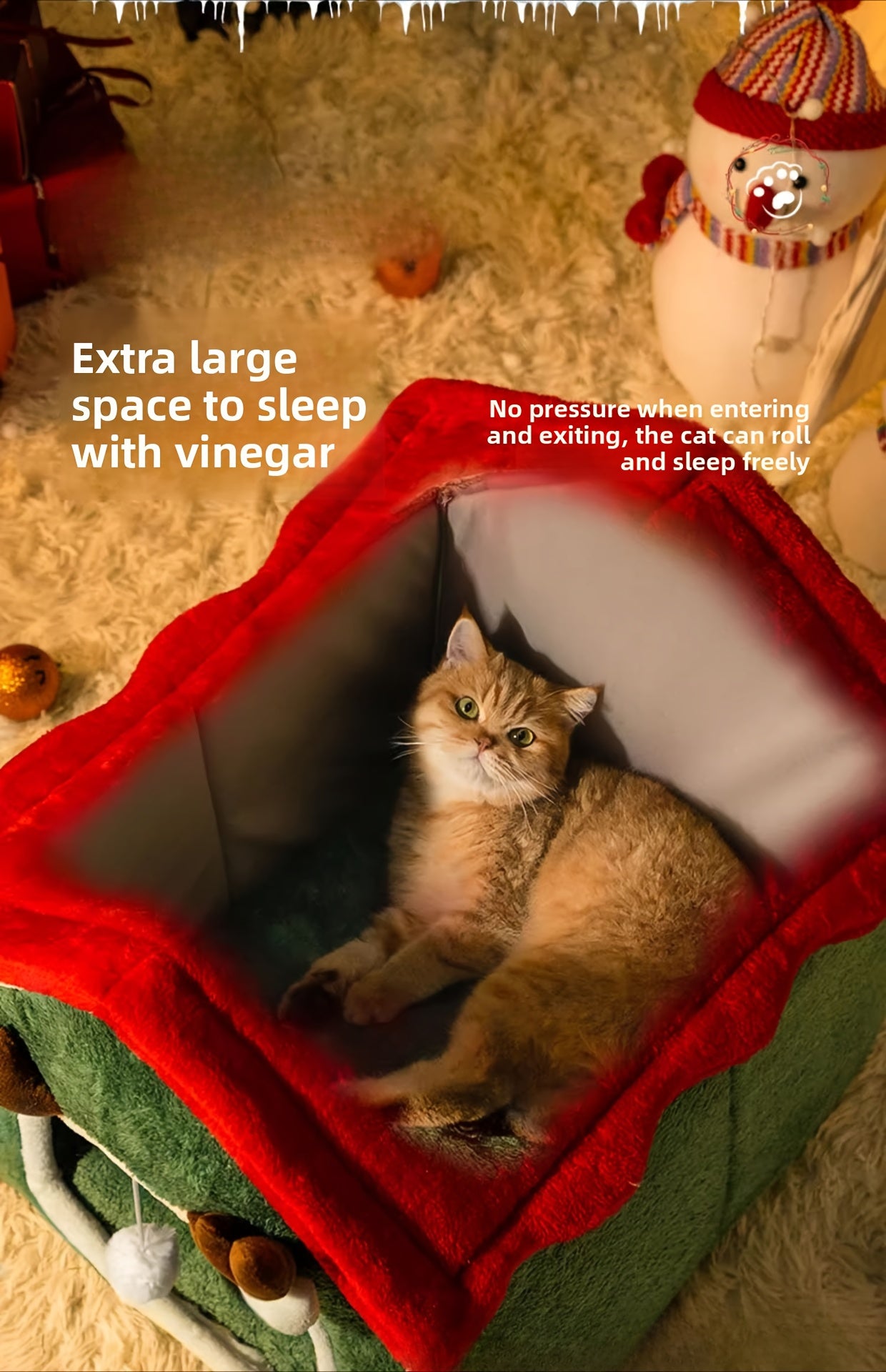 Casa de Gato Natal .  Aconchegante e Quente para Todas as Estações com Forro Felpudo & Cerca Reforçada