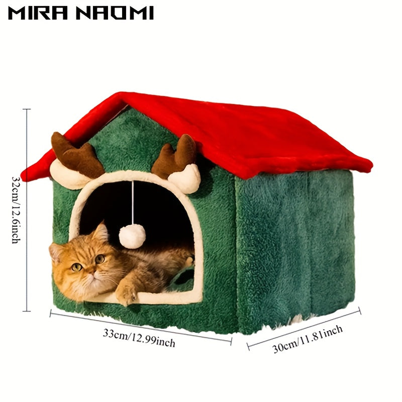 Casa de Gato Natal .  Aconchegante e Quente para Todas as Estações com Forro Felpudo & Cerca Reforçada