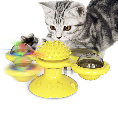 Moinho de vento giratório para gatos, brinquedo multifuncional para arranhar e coçar os dentes
