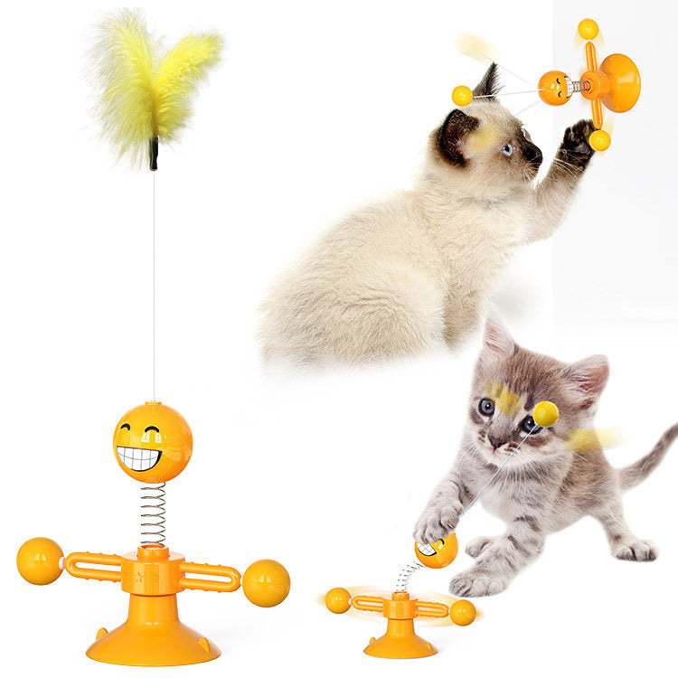 Moinho de vento giratório para gatos, brinquedo multifuncional para arranhar e coçar os dentes