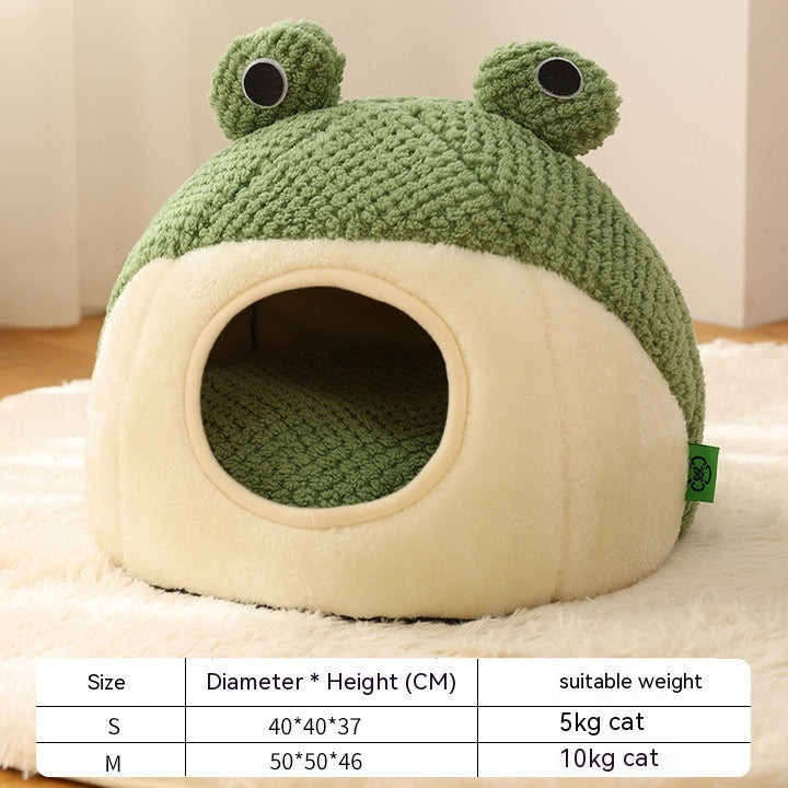 Ninho de peluche quente para cães e gatos, série Little Frog, outono e inverno, casa para animais de estimação, pacote completo, ninho para cães e gatos pequenos até 5 kg