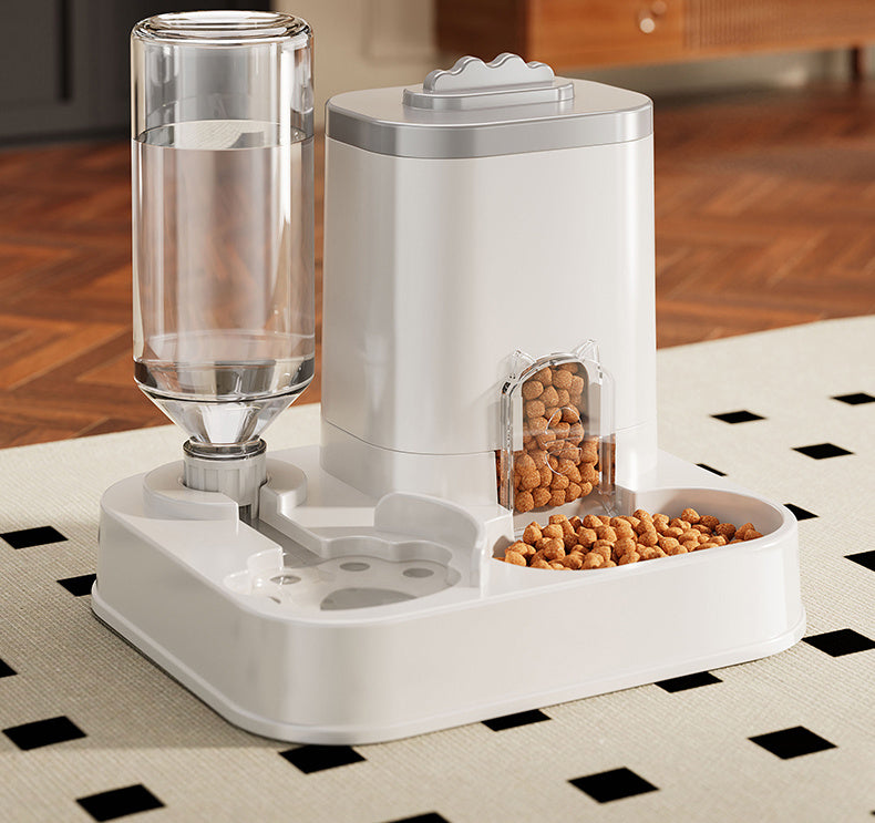 Alimentador automático integrado e dispensador de água para animais de estimação, adequado para cães e gatos.