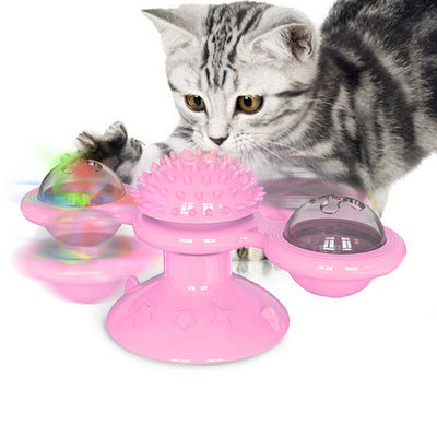 Moinho de vento giratório para gatos, brinquedo multifuncional para arranhar e coçar os dentes