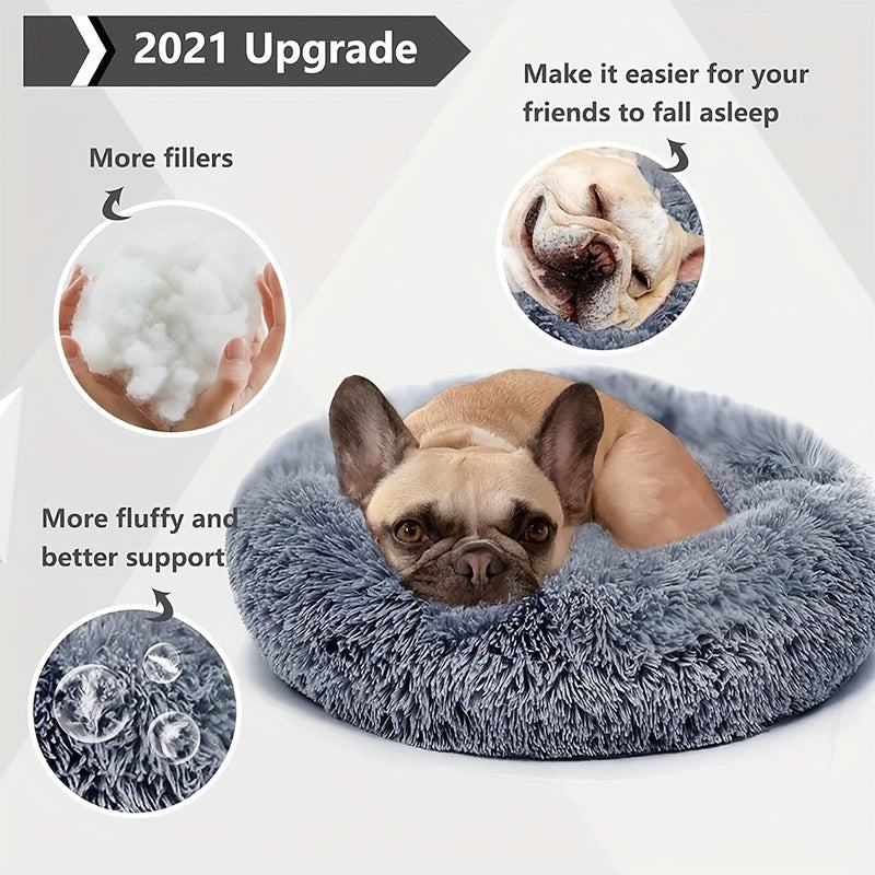 Cama de pelúcia macia Donut Cuddler de pele sintética para cães e gatos