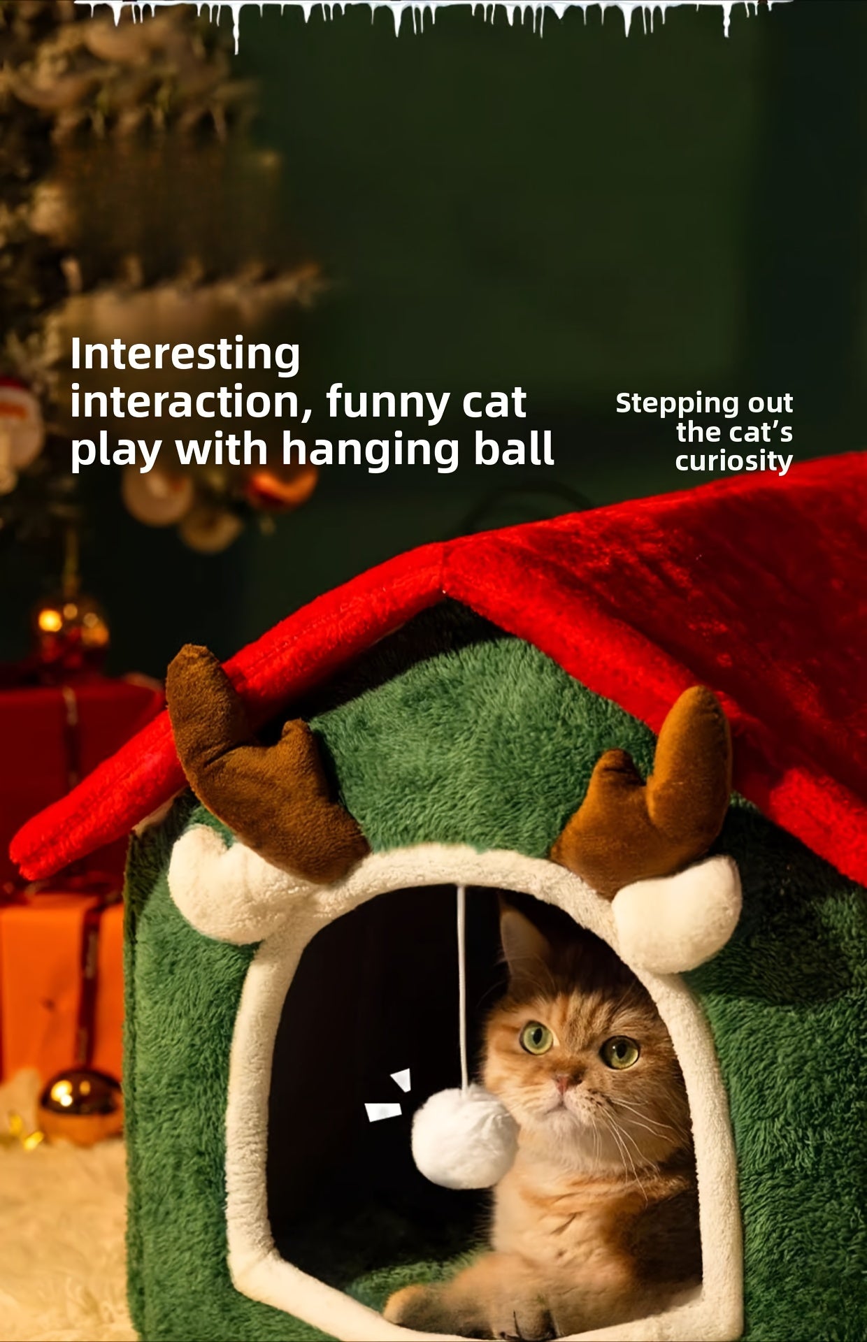 Casa de Gato Natal .  Aconchegante e Quente para Todas as Estações com Forro Felpudo & Cerca Reforçada