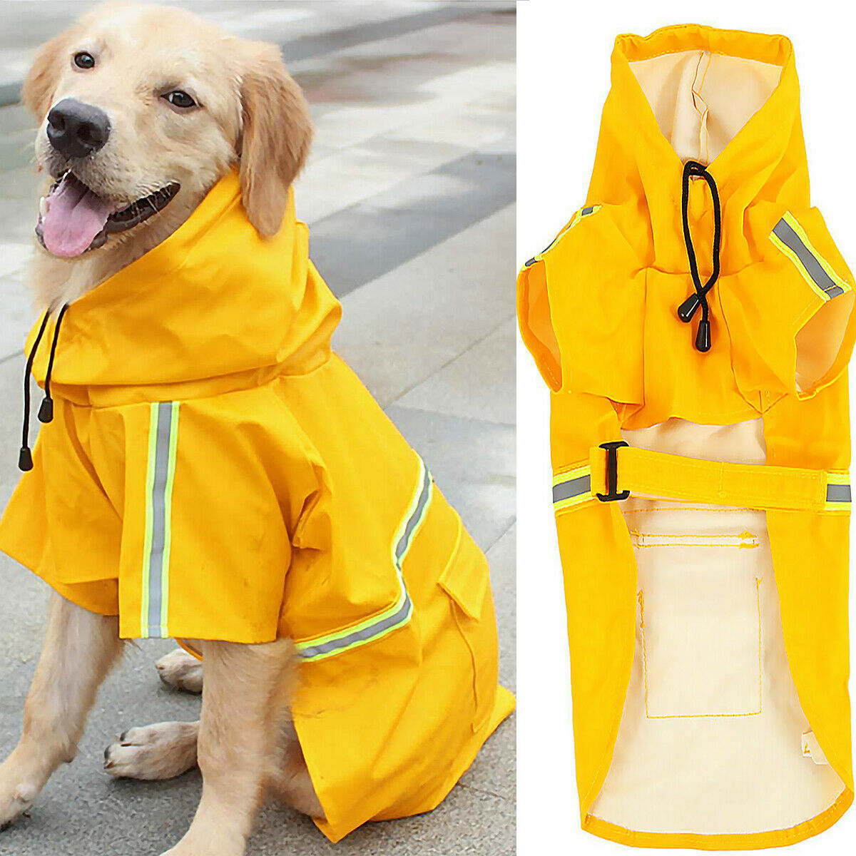 Capa de chuva para cachorro, capa de chuva impermeável para cachorro com faixa refletiva de segurança, poncho com capuz e coleira para cachorros